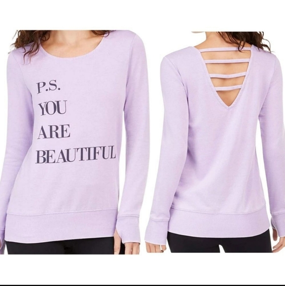 Ideology Tops - Ideology '"PS You Are Beautiful" Yoga Sweatshirt Size Avail M, L Purple
